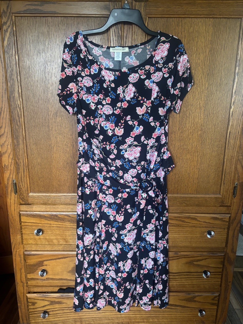 Black Floral Belted Women’s Dress